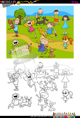 Image of kids and dogs coloring book