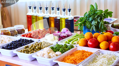 Image of salad bar with vegetables in the restaurant, healthy food