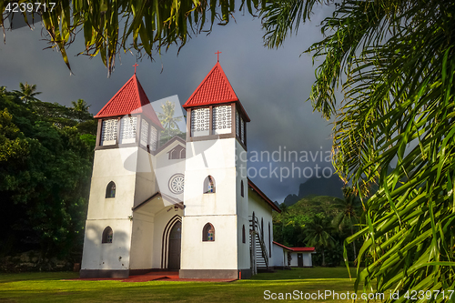 Image of Haapiti church in Moorea island jungle, landscape