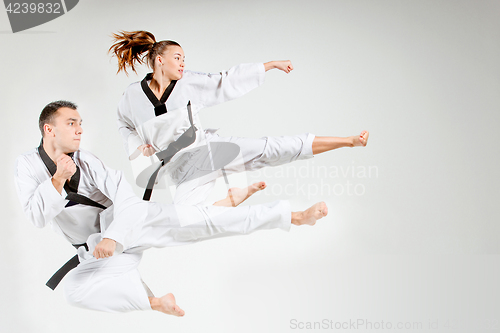 Image of The karate girl and man with black belts