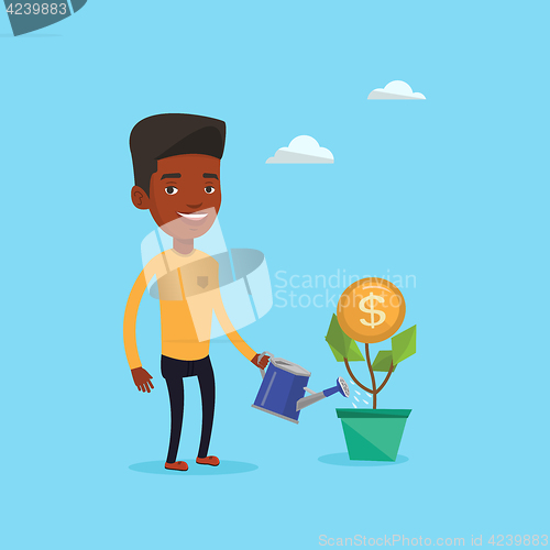 Image of Businessman watering money flower.