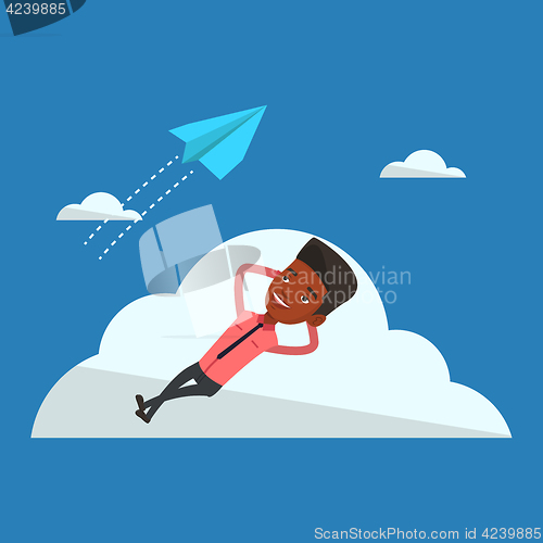 Image of Businessman lying on cloud vector illustration.