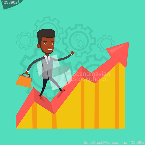 Image of Business woman standing on growth graph.