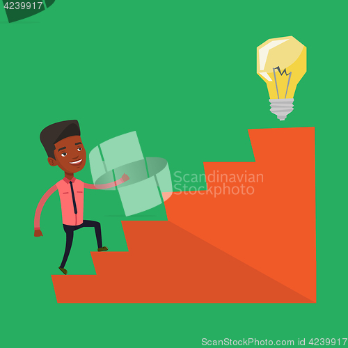 Image of Businessman walking upstairs to the idea bulb.