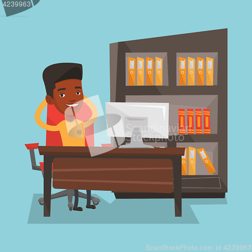 Image of Businessman relaxing in office vector illustration