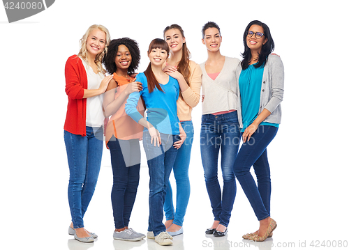 Image of international group of happy smiling women