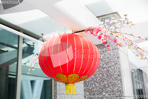 Image of ceiling decorated with hanging chinese lanterns