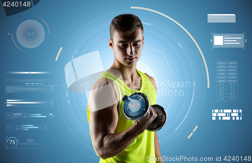 Image of young man exercising with dumbbell