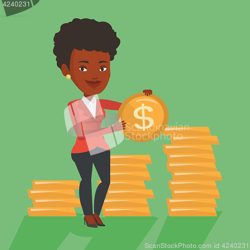 Image of Successful business woman with dollar coin.