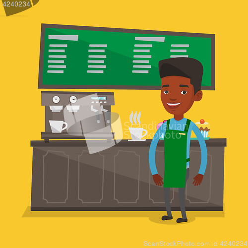 Image of Barista standing near coffee machine.