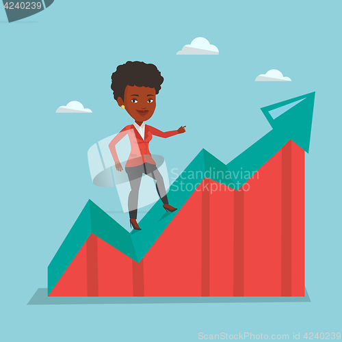 Image of Business woman standing on growth graph.