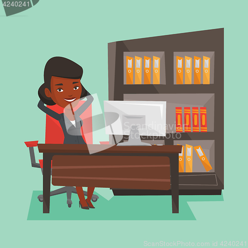 Image of Business woman relaxing in office.
