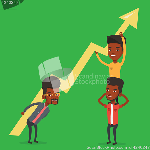 Image of Three businessmen holding growth graph.