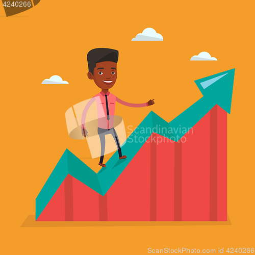 Image of Business woman standing on growth graph.