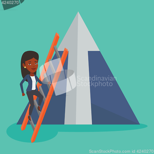 Image of Business woman climbing on mountain.