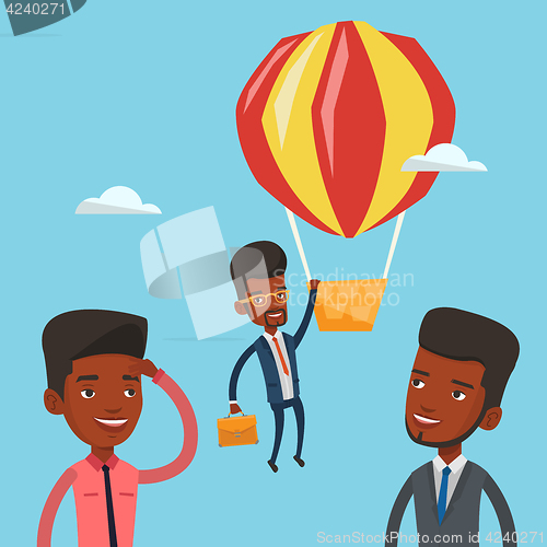 Image of Businessman hanging on balloon vector illustration