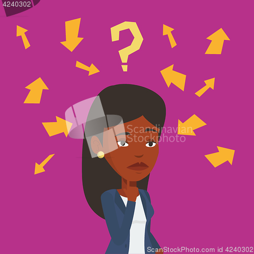 Image of Young business woman thinking vector illustration.