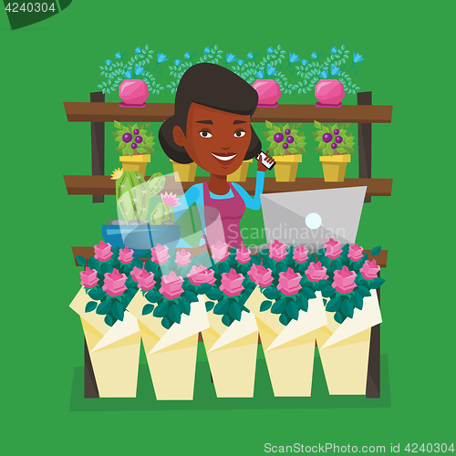 Image of Florist at flower shop vector illustration.