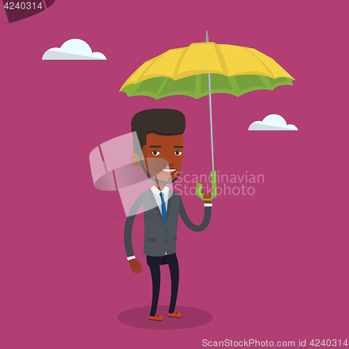 Image of Businessman insurance agent with umbrella.