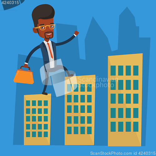 Image of Businessman walking on the roofs of the buildings.