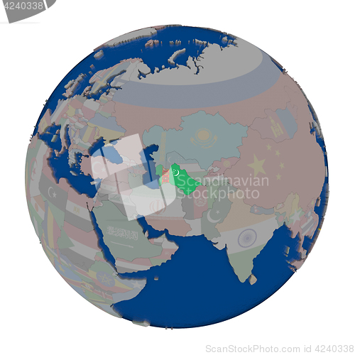 Image of Turkmenistan on political globe