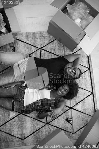 Image of Top view of attractive young African American couple