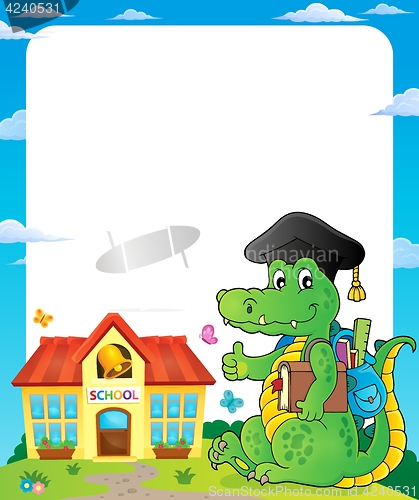 Image of Frame with school theme crocodile