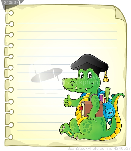 Image of Notepad page with school theme crocodile