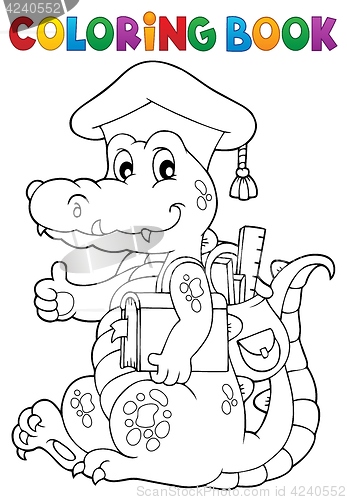 Image of Coloring book school theme crocodile