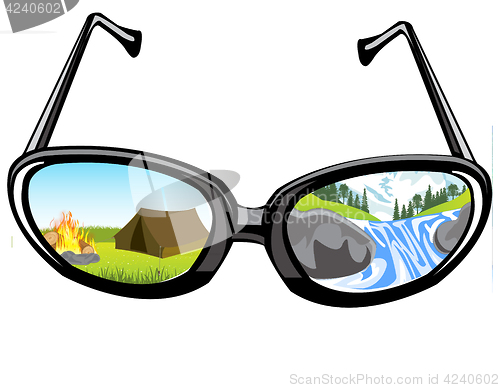 Image of Spectacles and reflection of the nature
