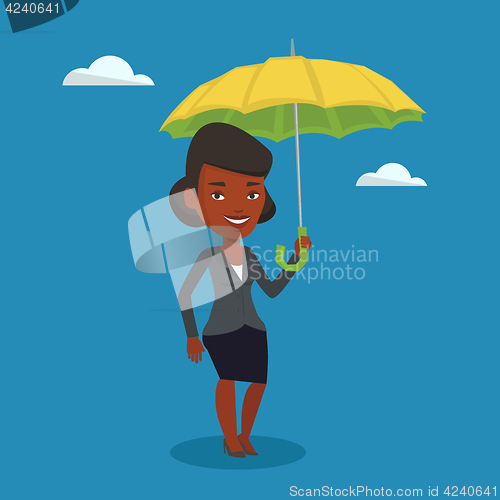 Image of Business woman insurance agent with umbrella.