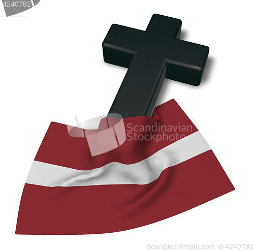 Image of christian cross and flag of latvia - 3d rendering