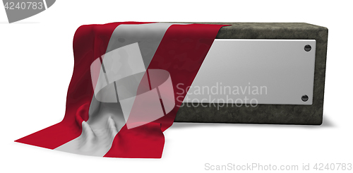 Image of stone socket with blank sign and flag of austria - 3d rendering