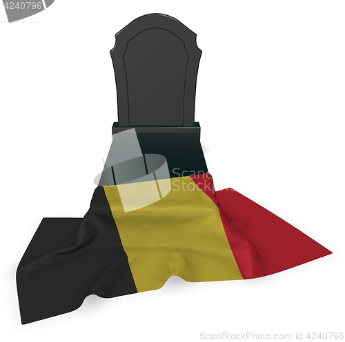 Image of gravestone and flag of belgium - 3d rendering