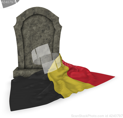 Image of gravestone and flag of belgium - 3d rendering