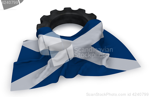 Image of gear wheel and flag of scotland - 3d rendering