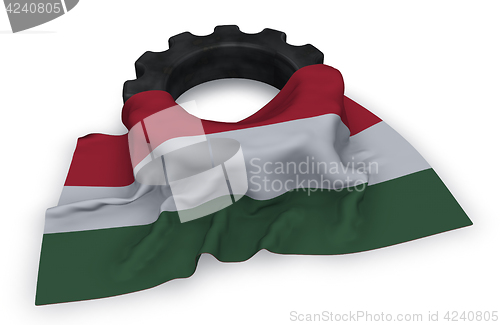 Image of gear wheel and flag of hungaria - 3d rendering