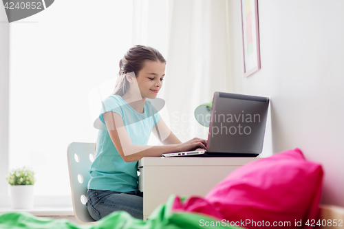 Image of girl typing on laptop at home