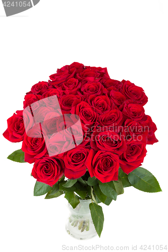 Image of Bouquet of fresh valentine red roses isolated