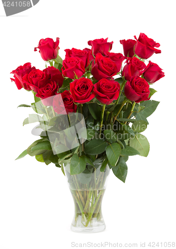 Image of Bouquet of fresh valentine red roses isolated
