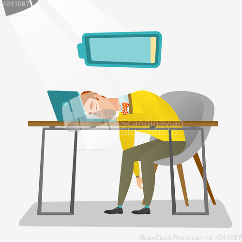 Image of Tired employee sleeping at workplace.