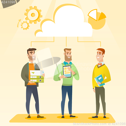 Image of Businessmen and cloud computing technologies.
