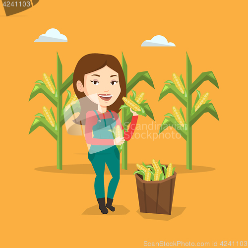 Image of Farmer collecting corn vector illustration.