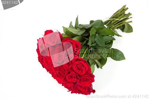 Image of Bouquet of fresh valentine red roses isolated