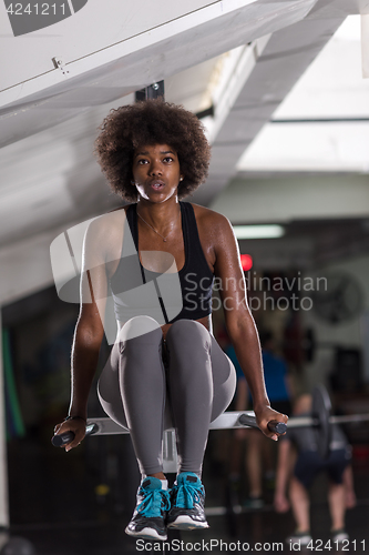 Image of black woman doing parallel bars Exercise