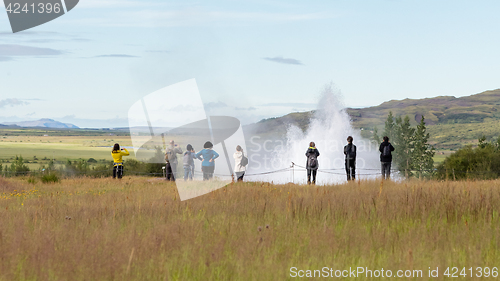 Image of Impressive eruption of the biggest active geysir, Strokkur, with