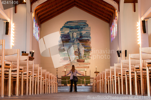 Image of SKALHOLT, ICELAND - JULY 25: Interior of the modern Skalholt cat