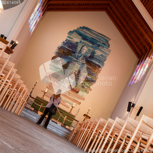 Image of SKALHOLT, ICELAND - JULY 25: Interior of the modern Skalholt cat