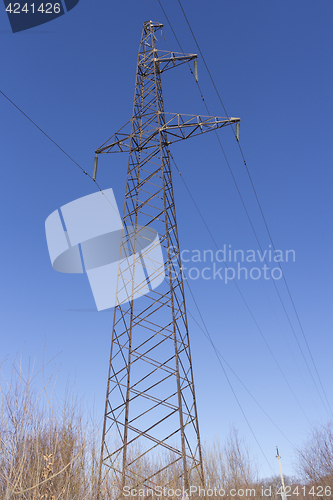 Image of Concrete electric pole with wires against the sky
