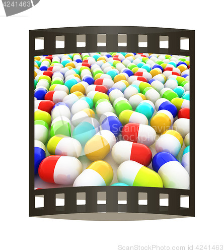 Image of Tablets background. 3D illustration. The film strip